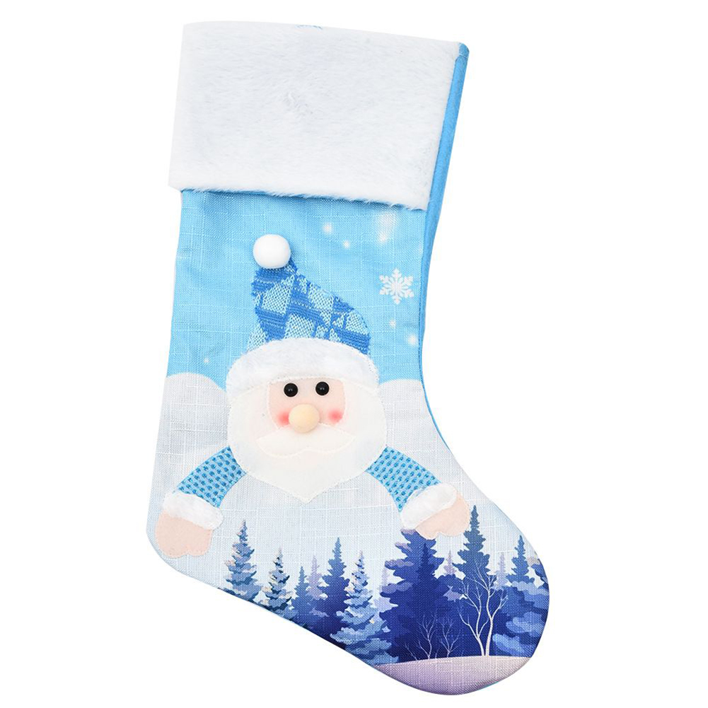 Christmas Stocking Hanging - Large Blue Knitted Christmas Stocking 47x30cm