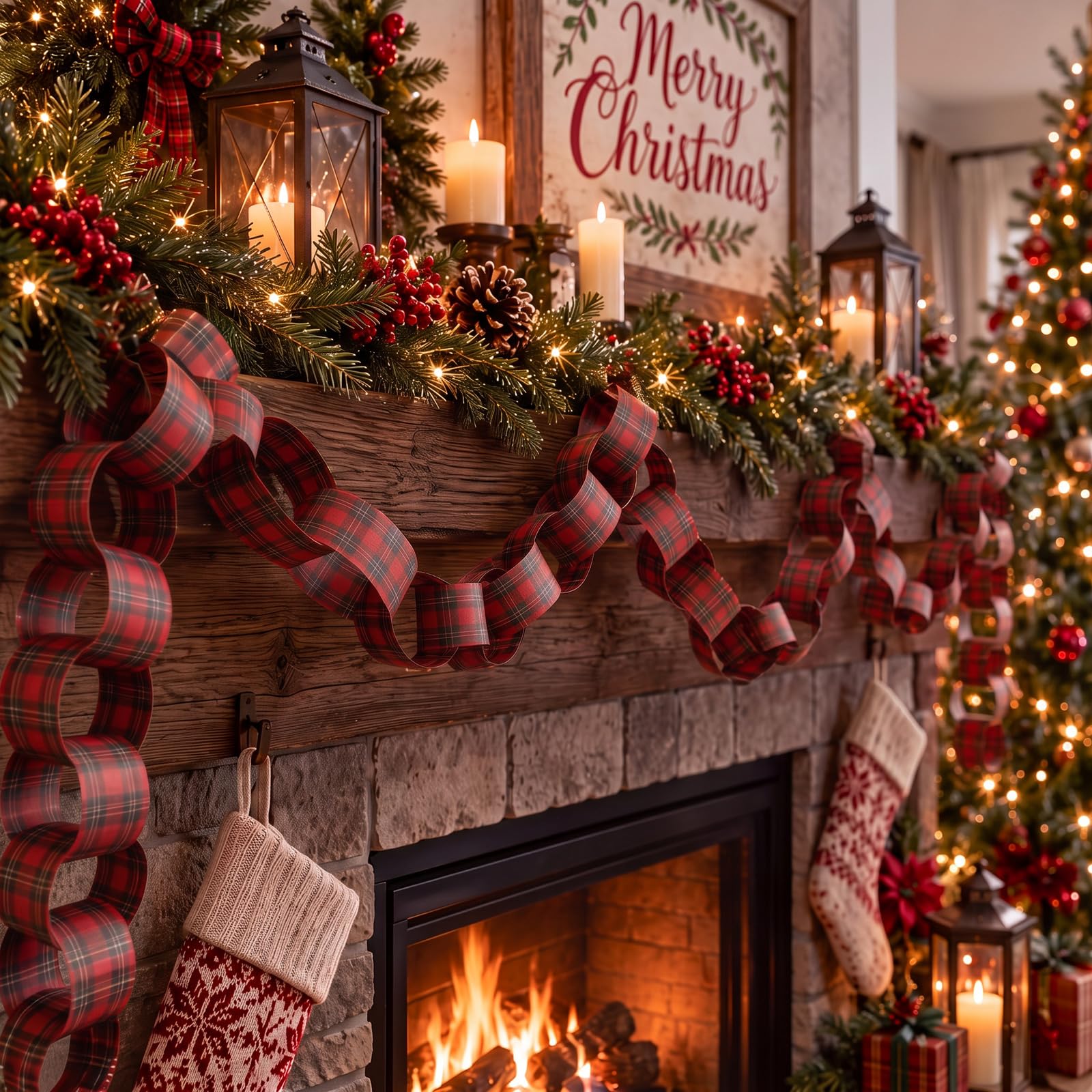 Red-Black Plaid Paper Chain Ga - Christmas Throw Blanket recension och pris